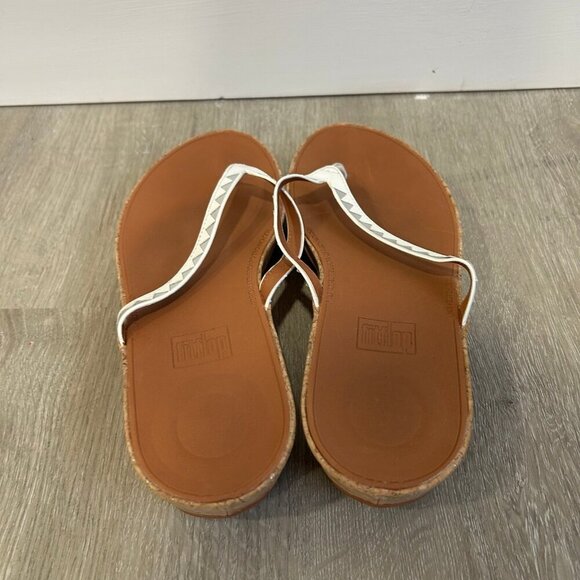 Fitflop Linny Zig Zag Toe Post Cork Wedge Sandals Flip Flop White Tan Size 10 - Picture 4 of 6